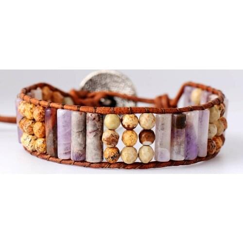 Women Bangles Bracelet Natural Stone Boho Cuff Bracelet Handmade Leather Cord Jewelry New Gypsy Leather Wrap Bracelets