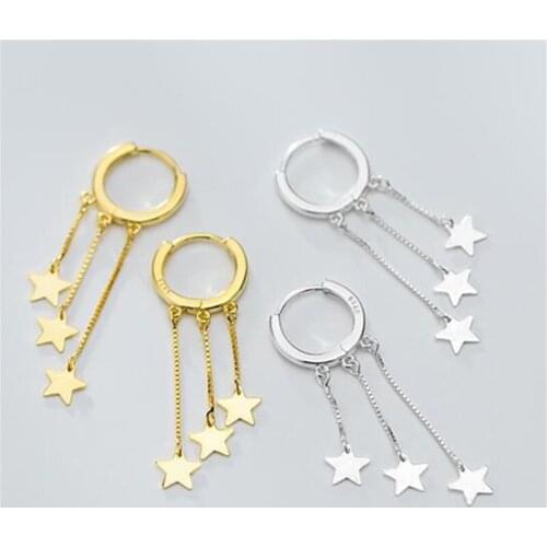 925 Sterling Silver Tassel Star Statement Drop Earring for Women Fashion Korean Jewelry eh718