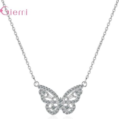 White Zircon Butterfly Pendant Necklace 925 Sterling Silver Link Chain Necklace For Women Female Fashion Jewelry Gifts