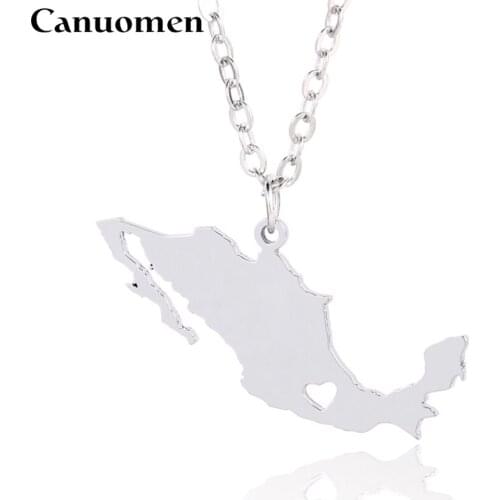 Canuomen Mexico Map Pendant Necklaces with Love Heart Souvenir Unique Gift Women Charm Necklaces Stainless Steel Jewelry