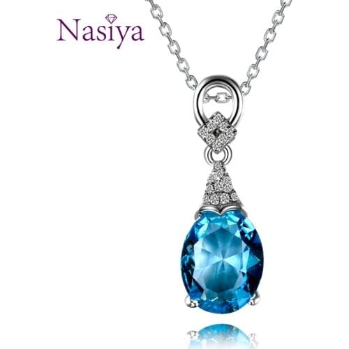 Silver 925 Jewelry Necklace For Women Fashion Gemstone Aquamatine Necklaces Pendants With Chain Wedding Engagement Party Gift