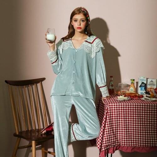 Winter round Neck pajamas for women Full Length pyjamas women warm sleepwear comfortable women pajamas