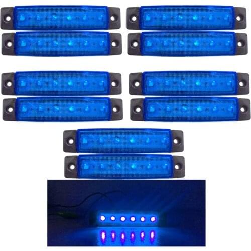 10Pcs Blue 12V 24V 6LED Side Marker Light Turn Signal Clearance Light Side Light For Truck Trailer