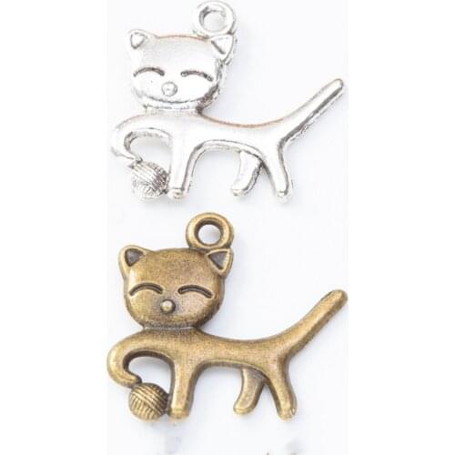100pcs 20*18MM Antique silver color animal kitten cat charms vintage pendants for bracelet earring necklace diy jewelry making