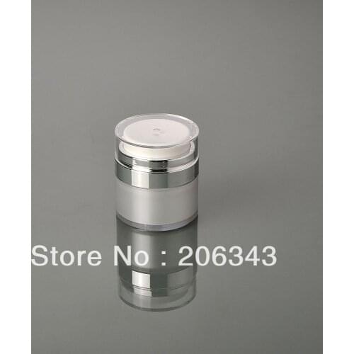 15g pearl white/gold airless cream jar with silver collar ,transparent lid ,airless emulsion bottle ,airless lotion bottle