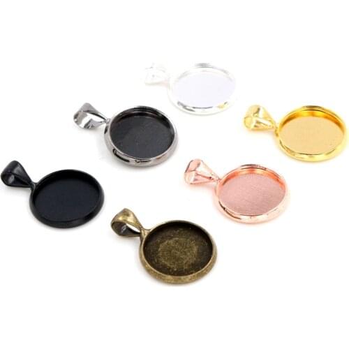 20pcs 12mm Inner Size Silver Gold Rhodium Plated Brass Material Simple Style Cabochon Base Cameo Setting Charms Pendant Tray