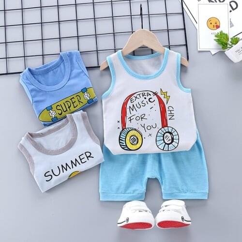2020 Baby Boy Clothes New Born Baby Clothes Set Summer Outfit Sleeveless Tshirts + Shirts 2piece Suit Clothing