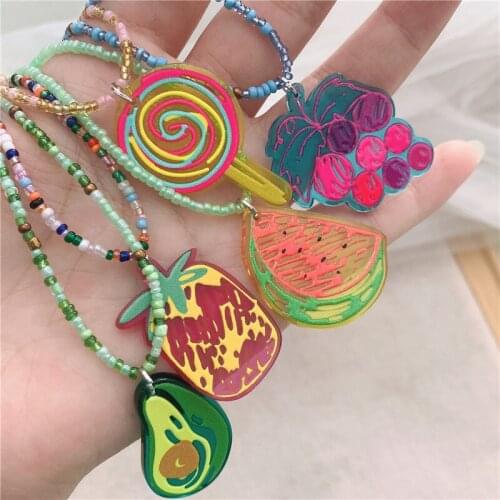 2021 New Bohemian Colorful Beads Weaving Handmade Avocado Fruit Pendant Necklace Clavicle Chain Choker for women Girls Jewelry
