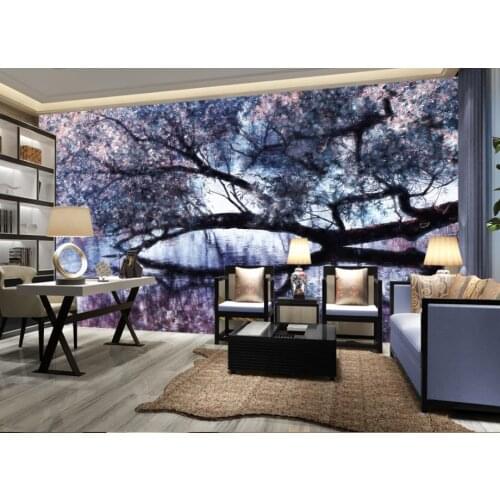 3D Photo Wall Mural Custom New Chinese Spring cherry tree Wallpaper 3D Stereoscopic Hand Painted Wall Background