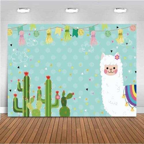 Alpaca Cactus Birthday Party Decorations Backdrop Mexican Themed Llama Party Photo Booth Background for Photography Vinyl