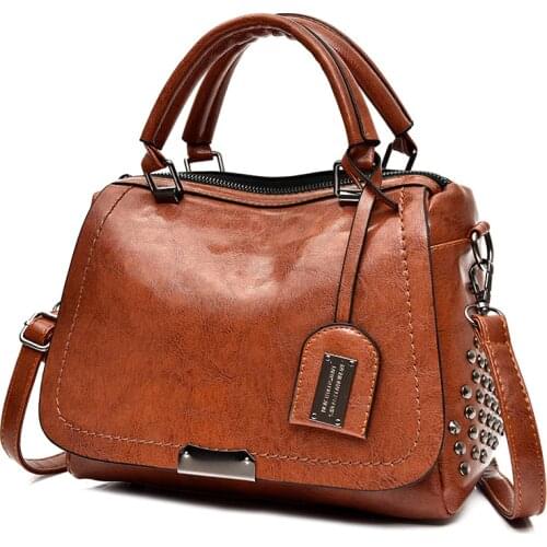 Amberler Fashion Women PU Leather Handbags High Quality Female Pillow Shoulder Bag Luxury Designer Casual Rivet Crossbody Bags