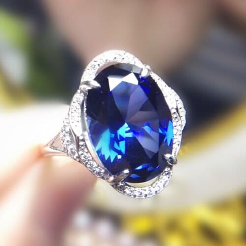 Per jewelry Blue sapphire big ring Free shipping 11ct gemstone 925 sterling silver Fine jewelry T20432