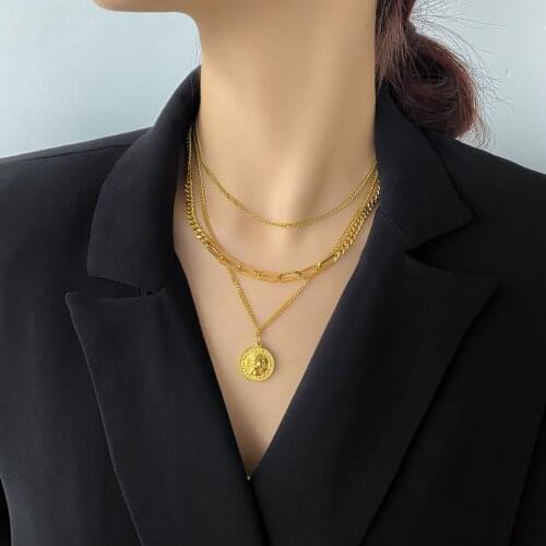 2021 New Trendy Spring and Summer Multi-layer Metal Chain Snake Coin Heart Portrait Carved Pendant Necklace For Women Party Gift