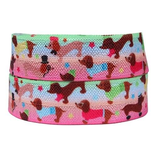 FLRA ElasticCute dogs animal printed heat transfer fold over elastic ribbons
