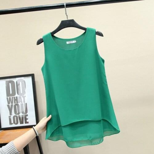 Femme O-Neck Casual Tops 10 Colour New Arrival Summer Women Loose Sleeveless Shirts Plus Size Double-Deck Chiffon Blouse