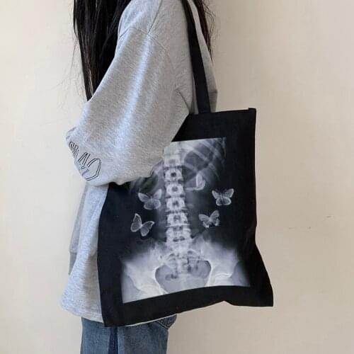 Butterfly skull canvas bag women bag casual hip hop shopper bag anime casual high street big-capacity punk Harajuku shoulder bag