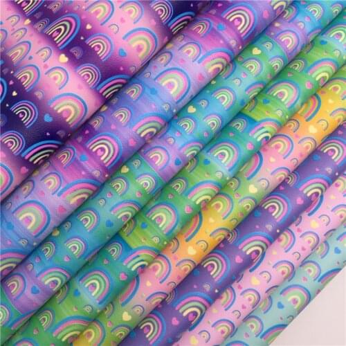 LEOsyntheticoDIY Rainbow Printed Synthetic Faux Vinyl Leather Fabric Sheets Vinil For DIY Bows 21X29CM R097
