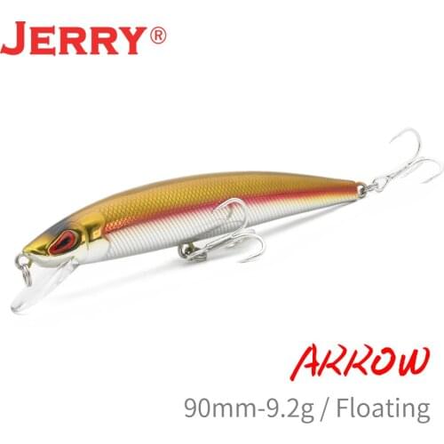 Jerry Arrow Minnow Floating Bait Saltwater 9cm 7.9g Hard Plastic Rattling Jerkbait Plug Lures Scales Curved Body Pesca Tackle
