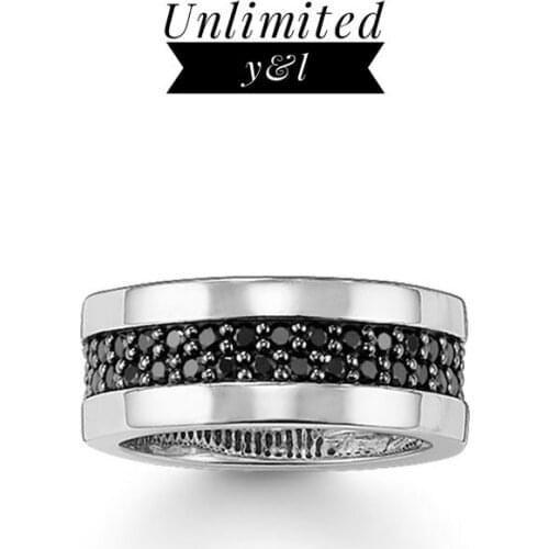 Black Cubic Zirconia Ring for Women Men Thomas Style 925 Sterling Silver CZ Finger Circle Jewelry Accessories Eternity Love Gift