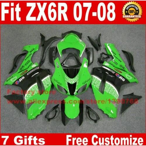 Bodywork fairings set for Kawasaki Ninja 636 ZX6R 2007 2008 ZX-6R 07 08 green black fairing body kit CS36 +7 gifts