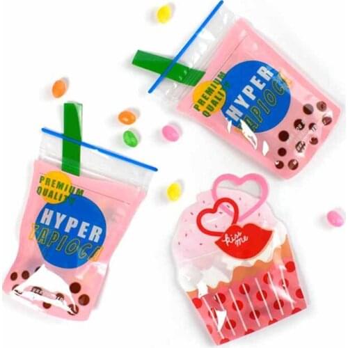 Creative Plastic Fresh-keeping Bags Reusable Food Bags Vacuum Sealer milk tea shape Food Biscuit Candy Small Packaging Candy Bag