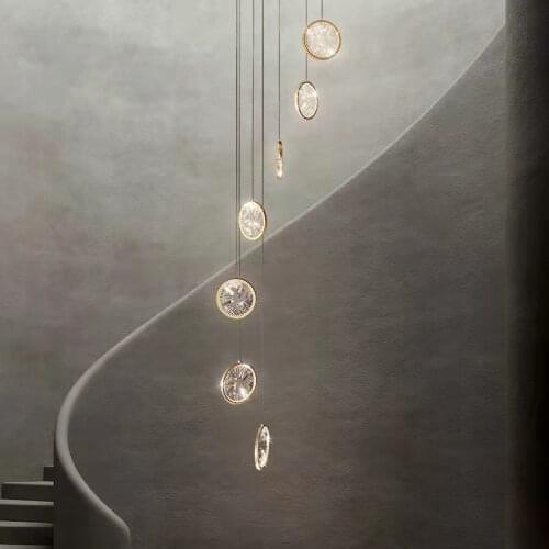 Staircase chandelier for villa living room 2021 crystal round circle hanging lamps for bedroom table dining light fixtures