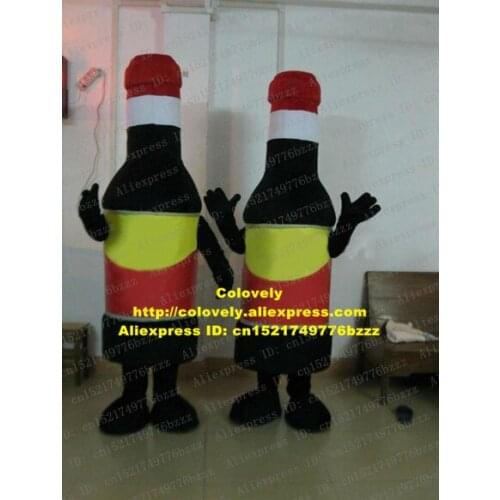 Fancy Black Bottle Flask Vase Jar Beverage Soft Drinks Mascot Costume Adult Size With Red Hat White Cylinder Neck No.6916 FS