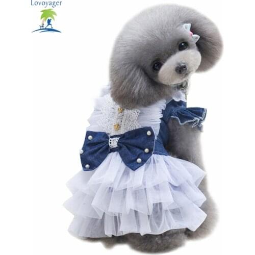 Fashion Denim Dog Dress Pets Dogs Puppy Princess Bowknot Party Dress Dogs Costume in Spring and Summer XS/XL Lovoyager