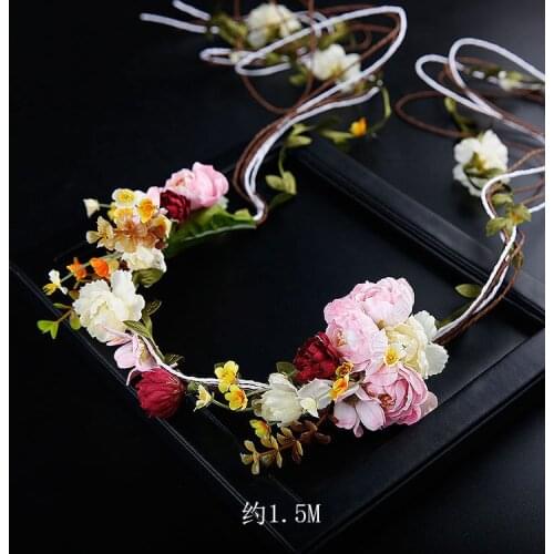 Fancy rattan Mori flower fairy garland wreath bride headdress tiara pinches para el pelo wedding hair accessories