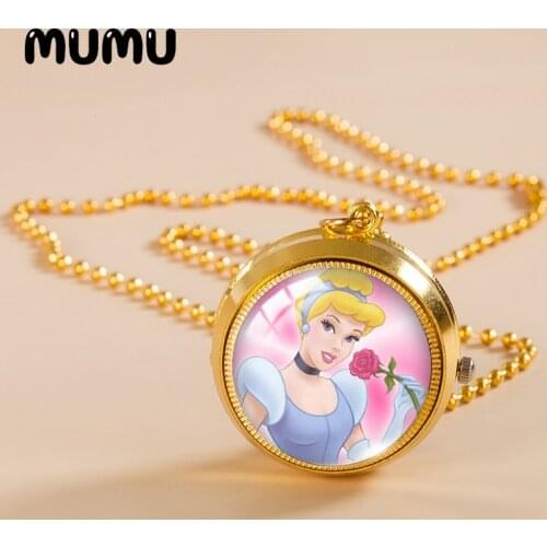 2021 New Cinderella Pocket Watch Necklace Princess Prince Gold Color Vintage Watch Glass Dome Pendant Jewelry Gifts