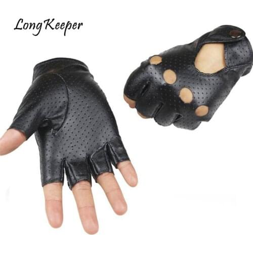 Long Keeper High Quality Men Women Black PU Leather Gloves Half Finger For Driving Show Jazz Breathable Gloves For Women G222
