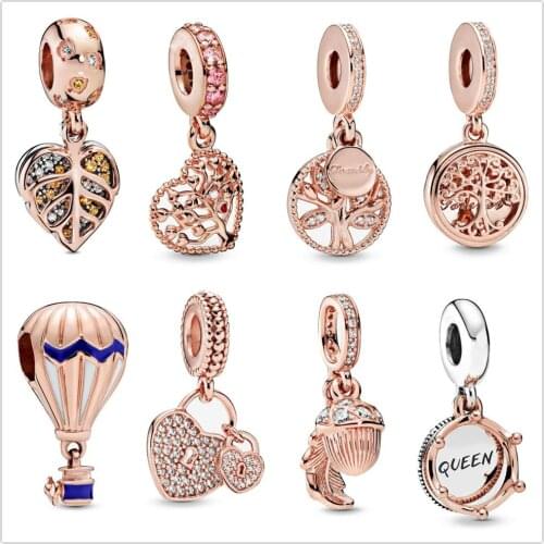 Fit Original Pandora Charms Bracelet 925 Sterling Silver Rose family life tree Hanging charm Bead DIY Jewelry Making Berloque