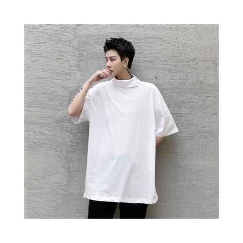 Korean version of casual mens loose small high-collared short-sleeved t-shirt youth fashion mens half-sleeved t-shirt solid co