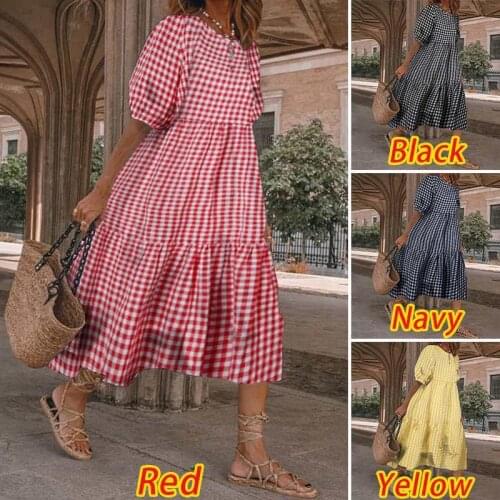 Mid-Length Casual Long-Sleeved Plaid Frill Loose Dress Party Womens Clothing Beach Skirt S-5Xl Plus Size 2021 New Ladies