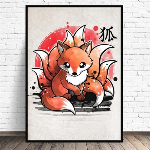 Frame Nine tailed fox Canvas Wall Animal Abstract Art Print Modern Poster Wall Pictures Living Room Decor