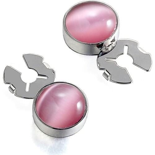 Pink Glitter Opal Stone Silver BUTTON COVER cufflinks for Tuxedo Business Formal Shirts 17.6MM one pair