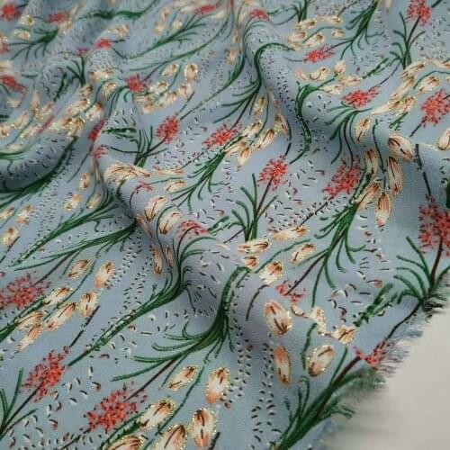 Bling Sewing Chiffon Flower Printed Glittery Dress Gown Fabric Shiny DIY Material