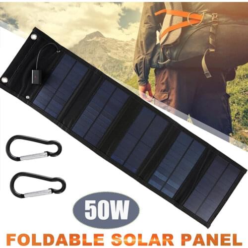 50W Foldable Solar Panel Solar Kit Complete Cell Power Bank Solar Plate For Hiking Camping Outdoor Mobile Power Battery Charger