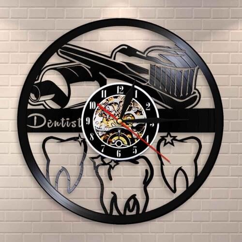Modern Bathroom Sign Wall Clock Toothbrush and Toothpaste Oral Hygiene Dentist Vinyl Record Wall Clock Dental Nurse Dentist Gift