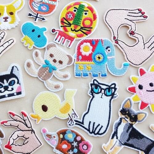 Cute Animals Embroidery Patches for Clothes Iron on Appliques Stickers Jeans Elephant Chick Giraffe Embroidered Badges Patch