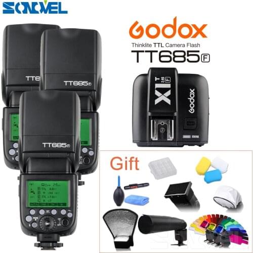 3pcs Godox Speedlite TT685F 2.4G wireless HSS 1/8000s GN60 TTL Camera strobe flash + X1t Trigger Transmitter For Fujifilm Fuji