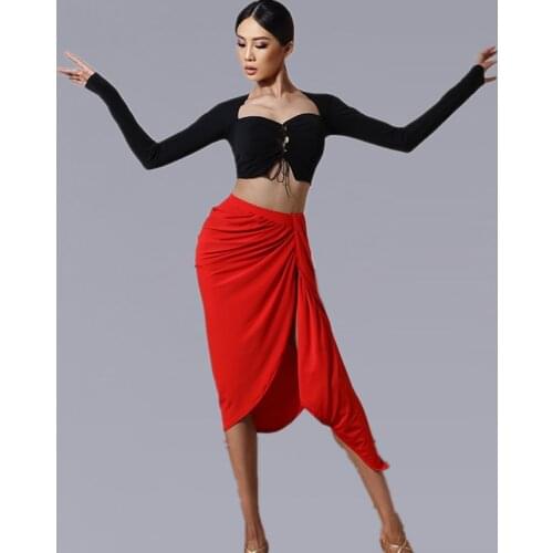 Latin Dance Skirt Tango Salsa Cha Cha Rumba Samba Wear Women Latin Dancing Practice Clothing Black Sexy Split Skirts in stock