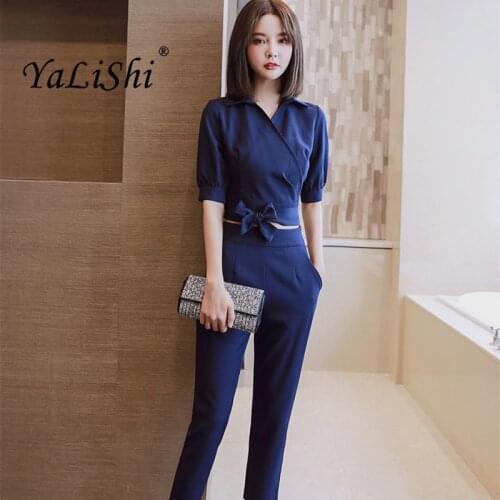 2021 Summer Women Suit Office Party Sexy Bodycon Vestidos Fashion Blue Grey Short Shirt Tops and Straight Pants 2 Piece Set