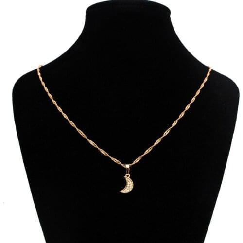 35/45cm Gold Chains Necklace Crystal Moon Pendant Women Necklaces Collier Femme Baby Gift Accessorios Mujer Colares Kolye N0400