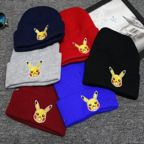 Pokemon Winter Hats Pikachu Beanie Embroidery Cartoon Knitted Hat Warm Autumn Winter Ski Hat Winter Accessories Beanies Bonnet