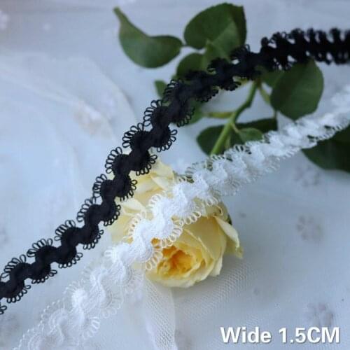 1.5CM Wide White Black Cotton Stretch Lace Dress Collar Neckline Elastic Ruffle Trim DIY Handmade Clothing Fabric Wedding Decor