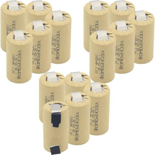 15 pcs 1300mAh NICD sub C battery 1.2V SC batteries real capacity guaranteed rechargeable for cordless drills for makita