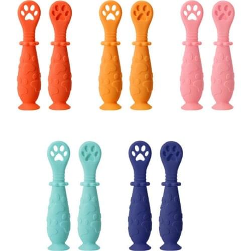 2 Pcs/Set Newborn Baby Spoon Set Children Tableware Soft Silicone Spoons Teether Anti-Slip Infant Feeding Utensils Free Shipping