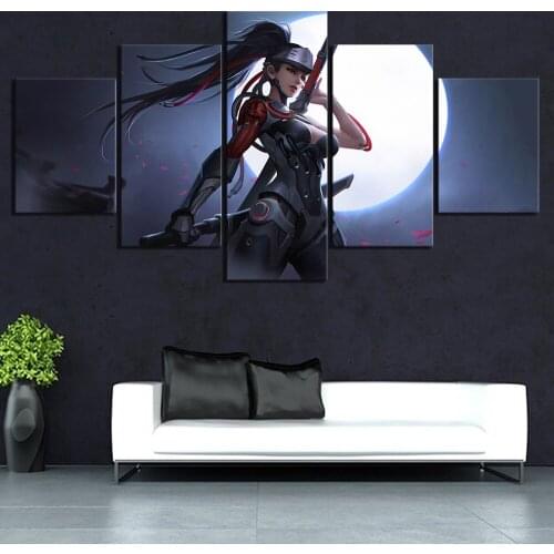 5 Piece Games Art Print OVERWATCH Women Warrior Pictures Canvas Art OW Poster Decorative Paintings Wall Art for Home Decor