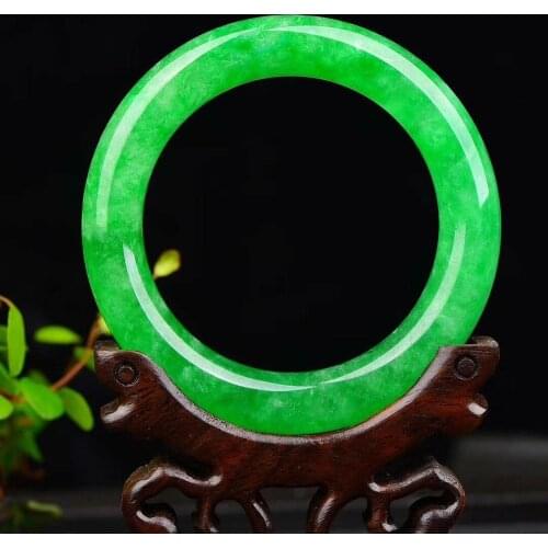 56 --- 61mm Natural Esmeralda verde jadeita Jade brazalete pulsera hecha a mano